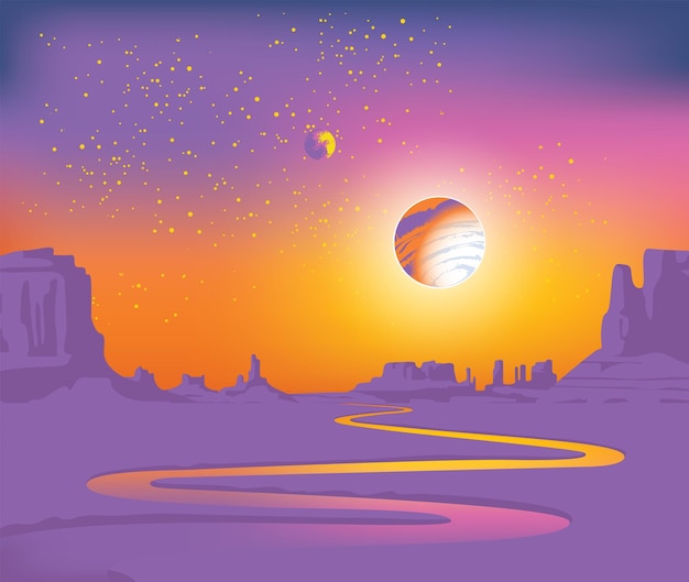 fantasy landscape with planets