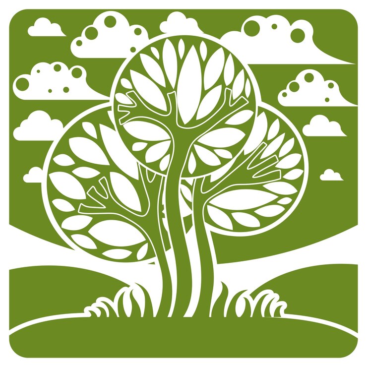 Vector fantasy landscape with stylized tree, peaceful scene. season theme vector illustration, ecology idea image.