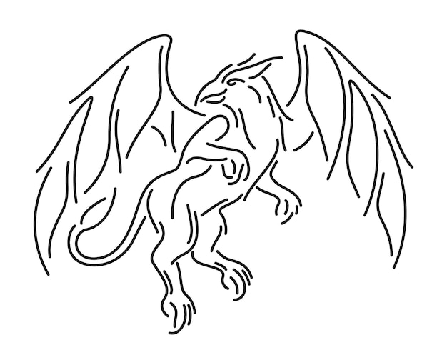 Vector fantasy line art with isolated decorative griffin