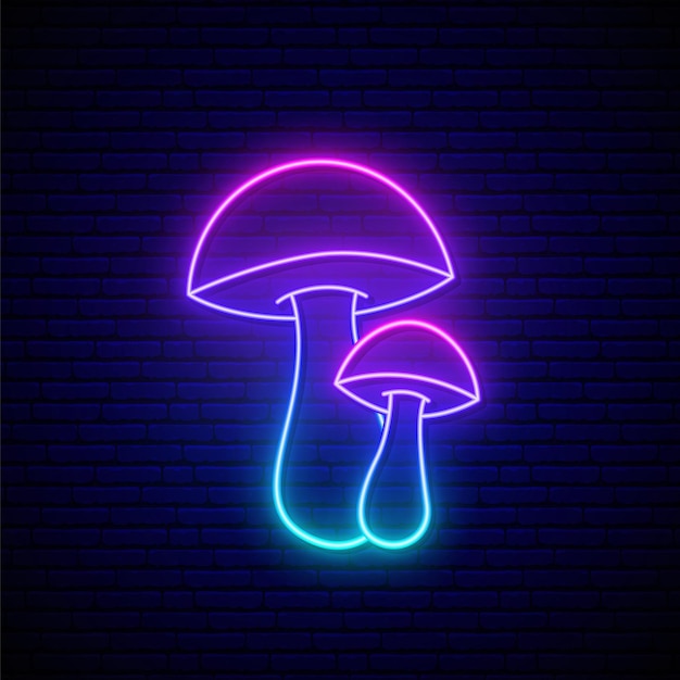 Vector fantasy luminous mushrooms in neon style