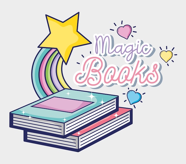 Vector fantasy and magic books cute cartoons