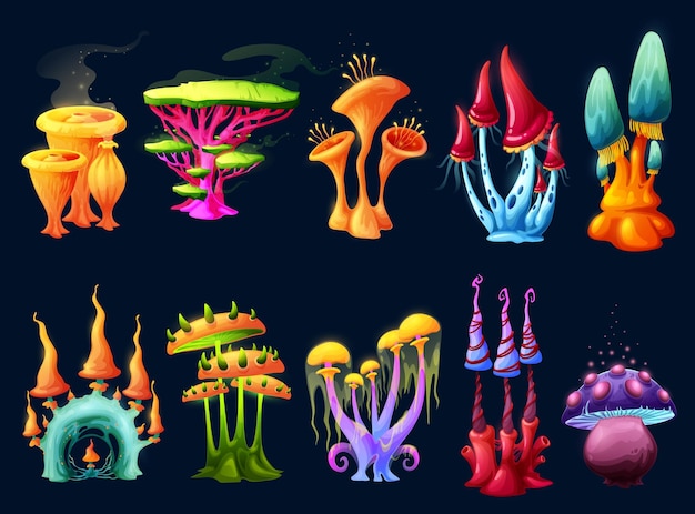 Fantasy magic cartoon mushroom alien forest plant