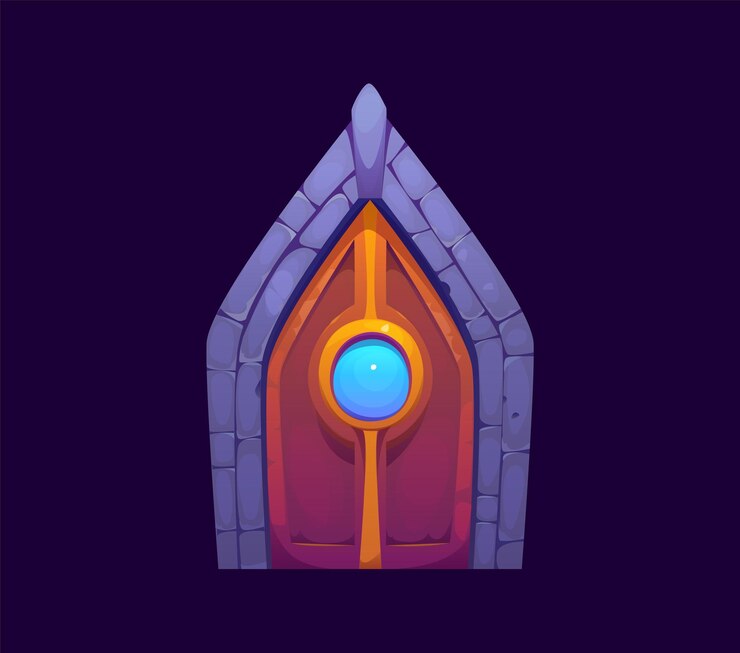 Vector fantasy magic portal gate door cartoon game asset