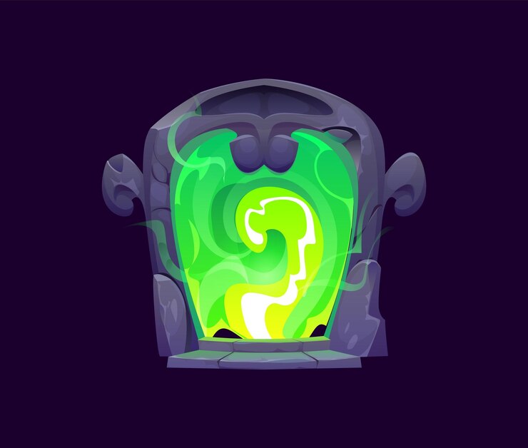 वेक्टर fantasy magic portal with glowing green energy
