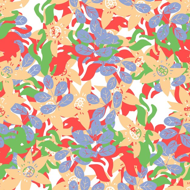 Fantasy messy freehand doodle floral shapes seamless pattern. infinity random abstract card, layout.