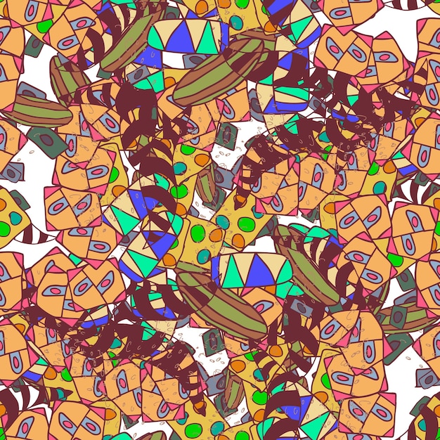 Fantasy messy freehand doodle geometric shapes seamless pattern. Infinity ditsy scribble.