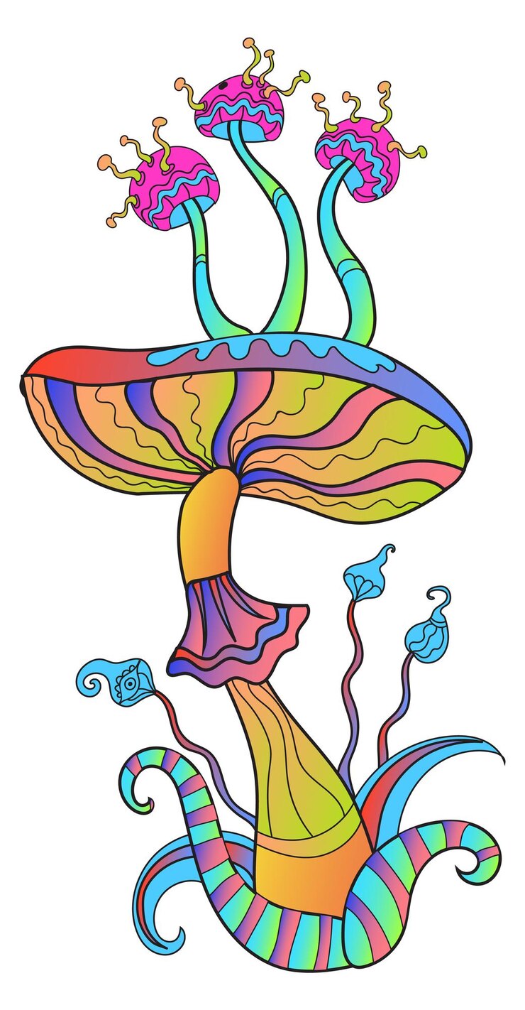 Premium Vector Fantasy mushroom colorful psychedelic drawing boho botany