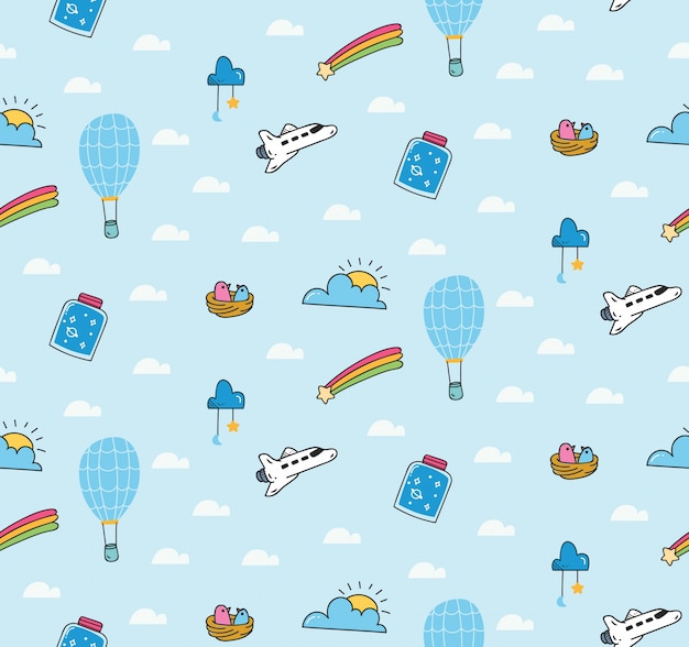 Vector fantasy pattern with balloon and space shuttle