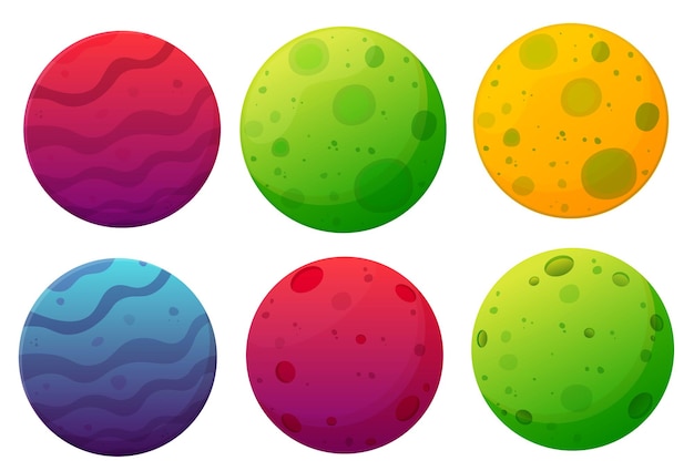 Fantasy planets cartoon vector illustration Fantasy space world game icons