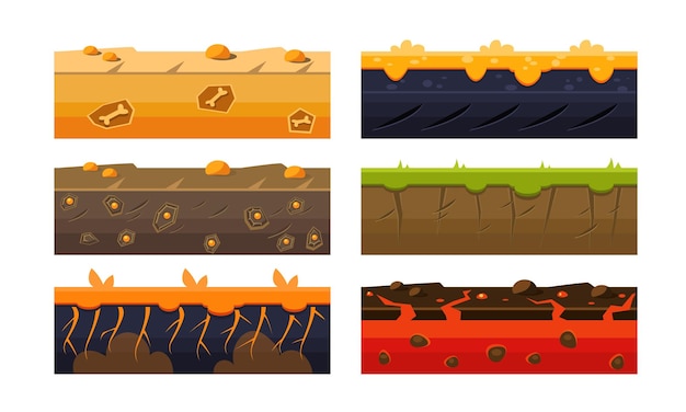 Fantasy Platforms Set Soil Layers voor mobiele of computerspellen Gebruikersinterface Vectorillustratie op witte achtergrond