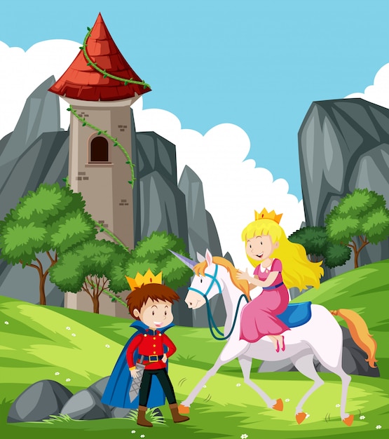 Fantasy scene with prince and princess