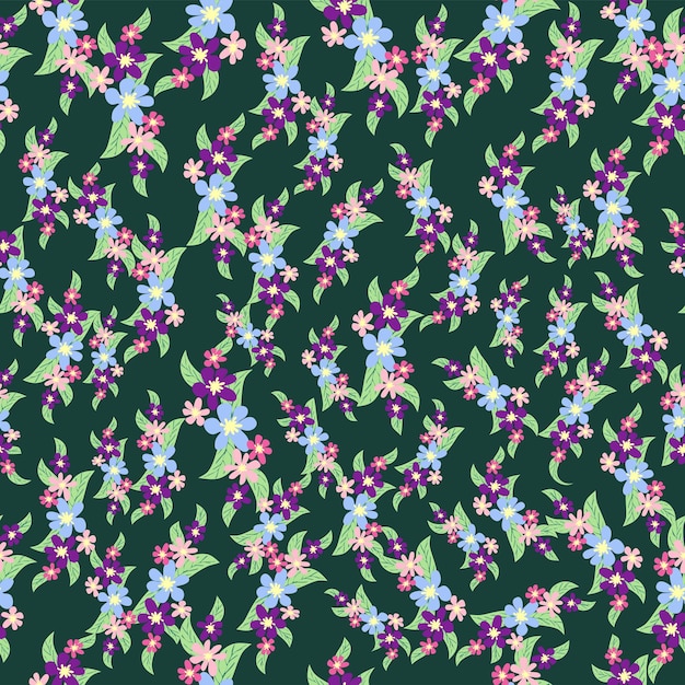 Fantasy seamless floral pattern with blue azure tsman lavender flowers and leaves Elegant template for fashion