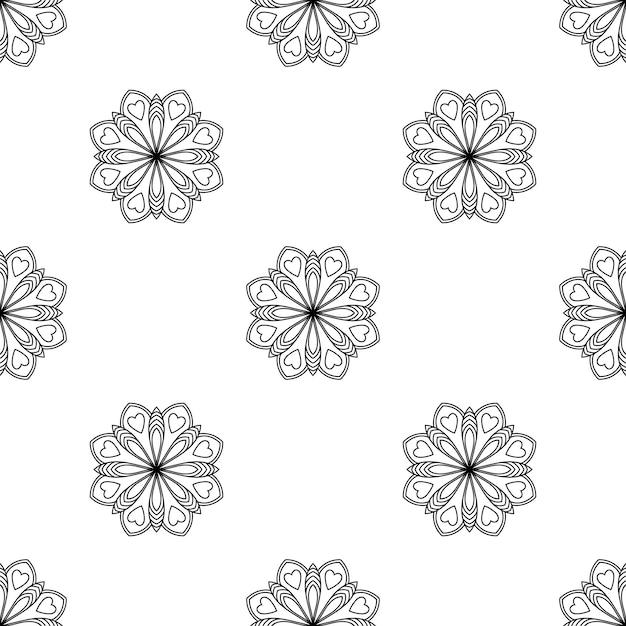 Fantasy seamless pattern with ornamental mandala. Abstract round doodle flower background.