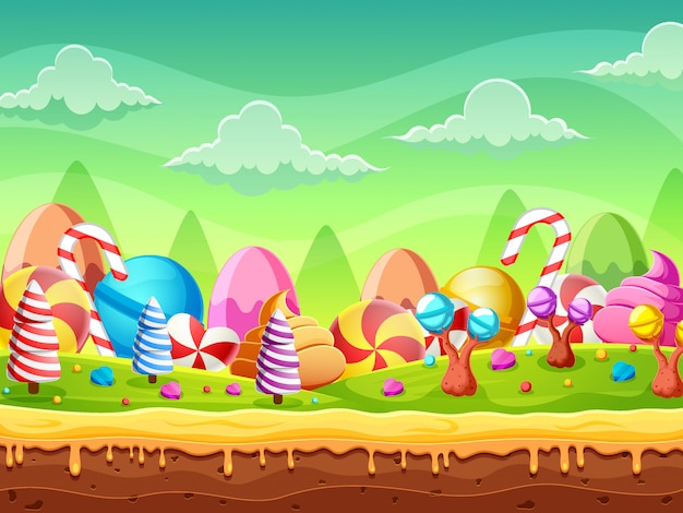 Vector fantasy sweet candy land panorama