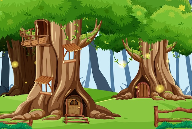 Vector fantasy tree house in the forest