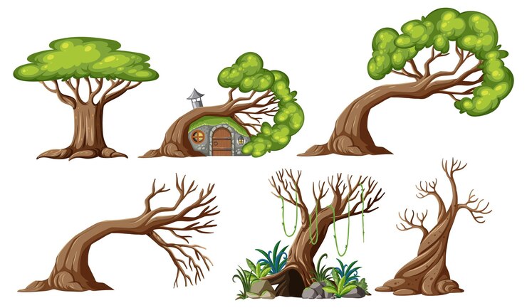 Vector fantasy tree set on white background