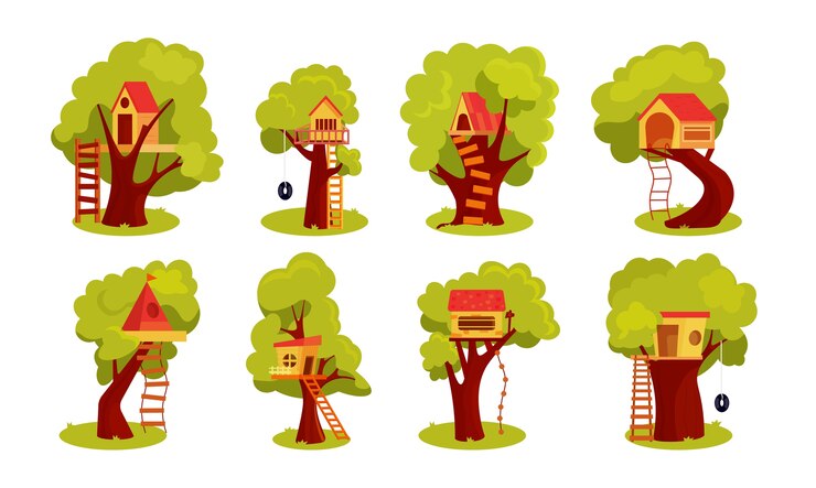 Vector fantasy treehouse for kids playhouse on backyard