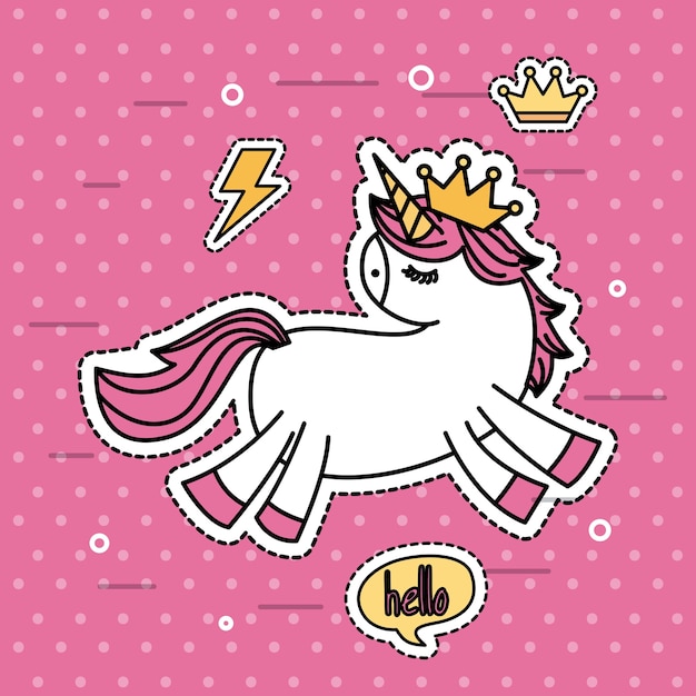 Fantasy unicorn with crown dots background