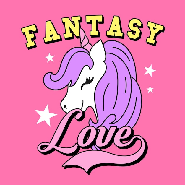 Vector fantasy unicorn with purple hair