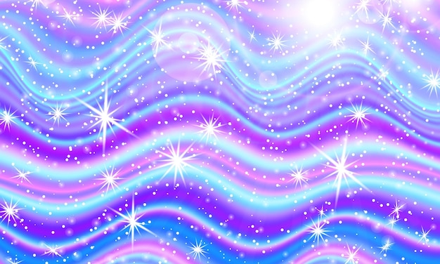 Vector fantasy universe fairy background holographic magic stars unicorn pattern