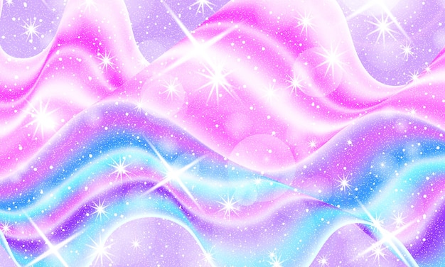 Fantasy universe. Fairy background. Holographic magic stars. Unicorn pattern.