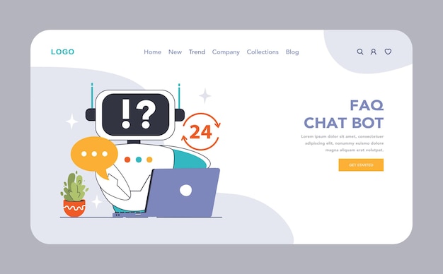 Faq chat bot web of landing een digitale assistent klaar voor vragen met een 24-hour dienst