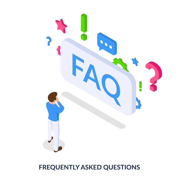 Vector faq - frequently asked questions. isometric vector illustration