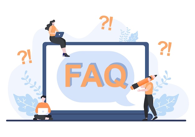 Vettore faq o domande frequenti per sito web, helpdesk blogger, assistenza clienti, informazioni utili, guide. illustrazione vettoriale di sfondo