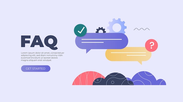 よくある質問のランディング ページ。ベクトルのウェブサイト テンプレート