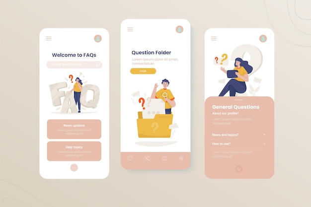FAQ-paginaillustratie aan boord van mobiele ui-schermsjabloon