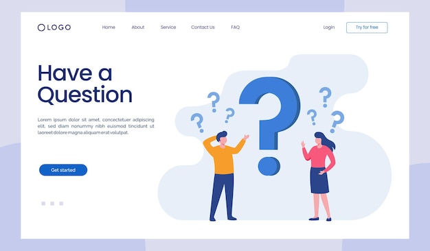 Faq question concept customer support problem solution flat vector illustration landing page template