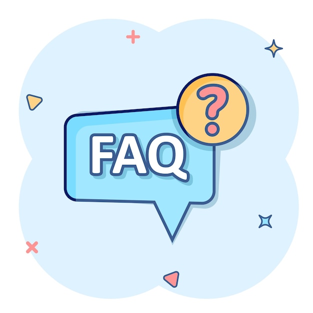 Faq speech bubble icon in comic style Question cartoon vector illustration on white isolated background Communication splash effect sign business concept