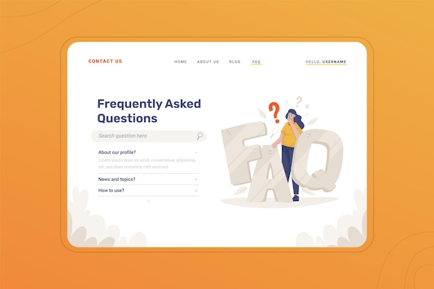 FAQ website page illustration landing page template