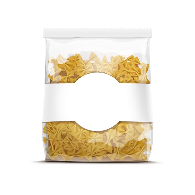 Vector farfalle bow tie pasta packaging template isolated