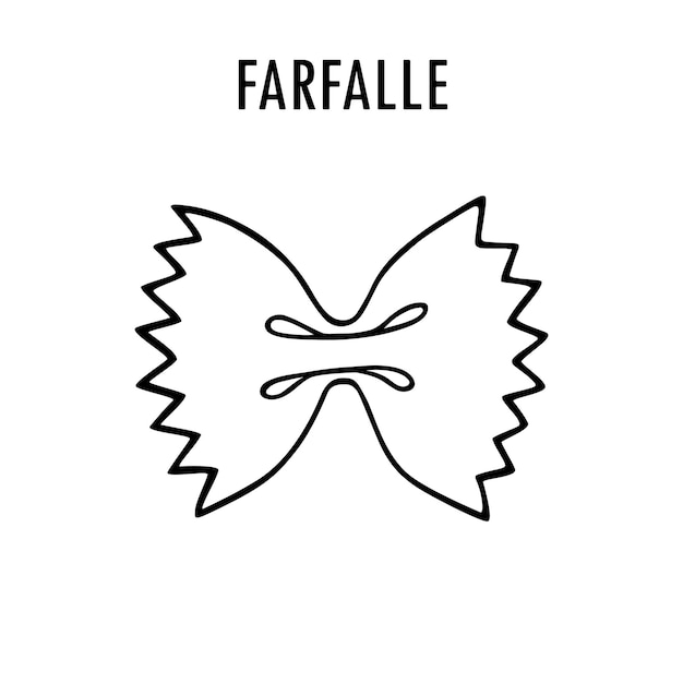 Farfalle doodle voedsel illustratie Handgetekende grafische afdruk van korte macaroni soort Italiaanse pasta