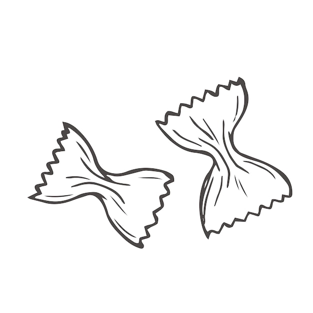 Farfalle pasta illustratie met de hand getekende contour vector