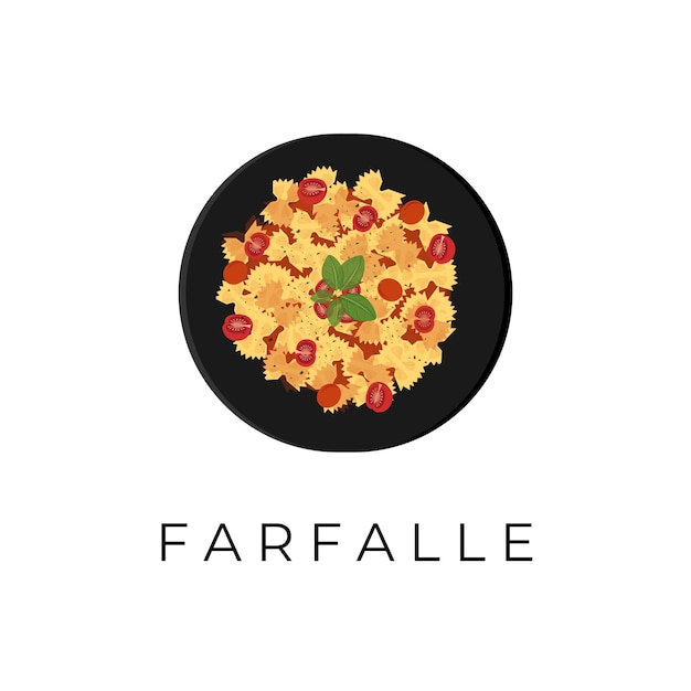 Иллюстрация логотипа Farfalle Pasta с томатным соусом и свежими помидорами