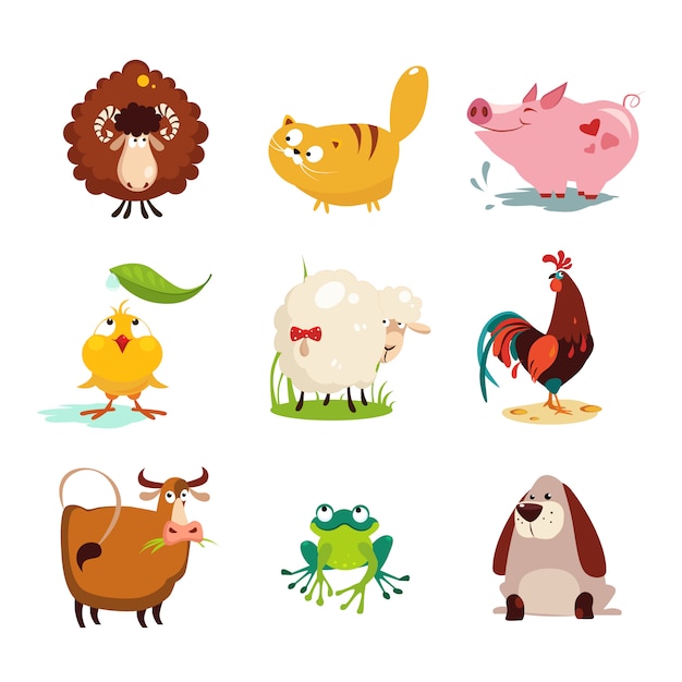 Vector farm animal and bird collection set