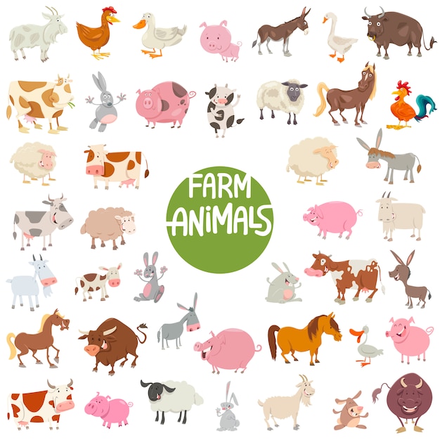 Vector farm animal characters big set