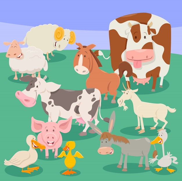 Vector farm animal characters cartoon illustration