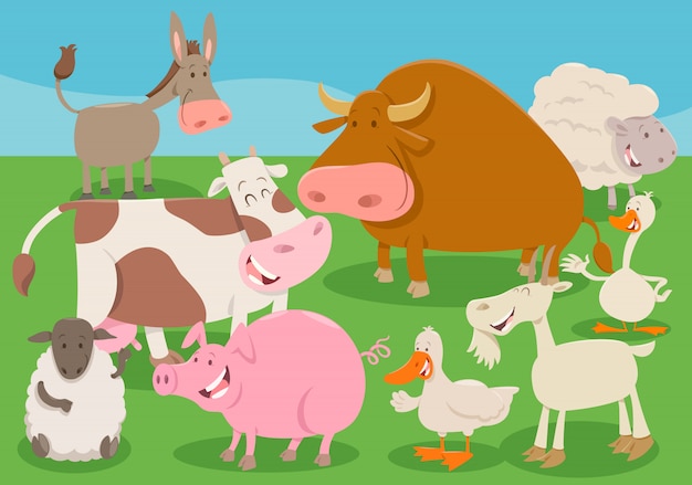 Illustrazione del fumetto del gruppo di caratteri animali della fattoria