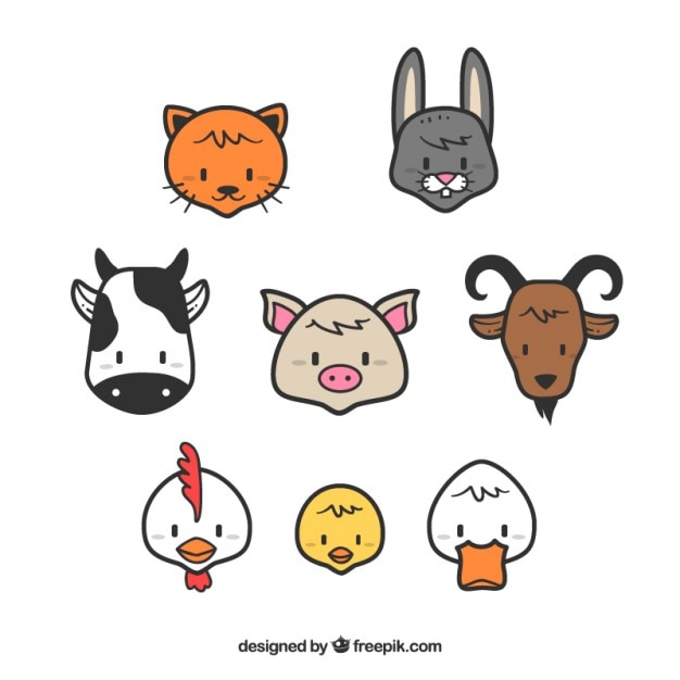 Farm animal collection with outline