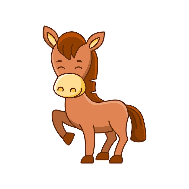 Farm animal Funny little horse in a cartoon style