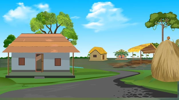 Farm animal natural village house amazing vector illustration background scene