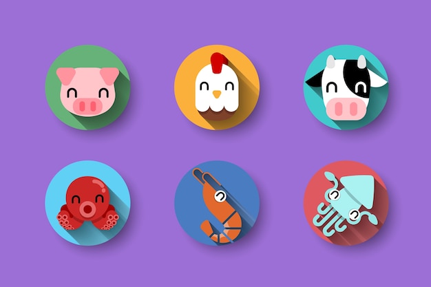 Farm animal nutrition icon set