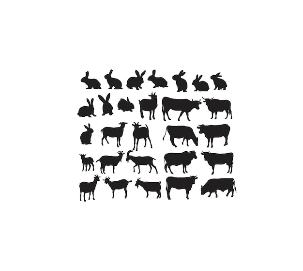 Vector farm animal set silhouette art vector design