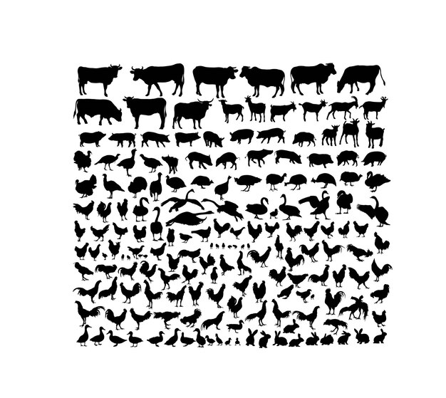 Farm animal silhouettes art vector design