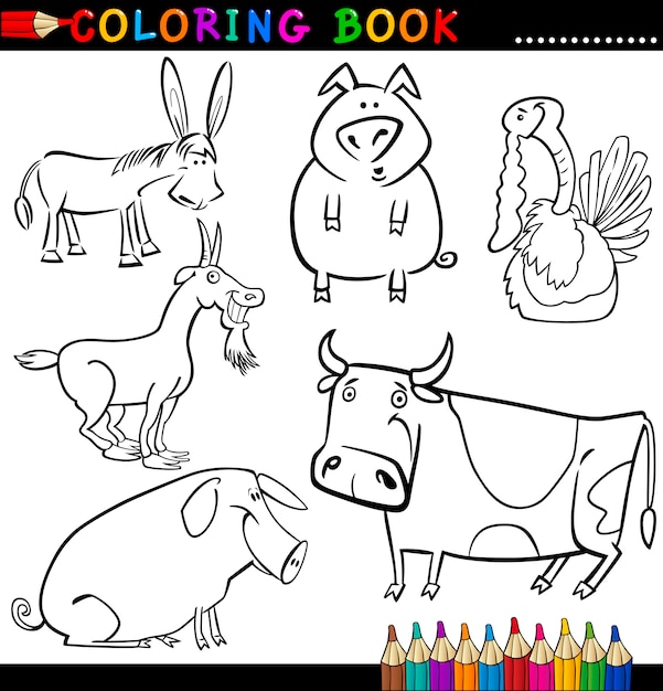 Farm Animals for Coloring Book or Page