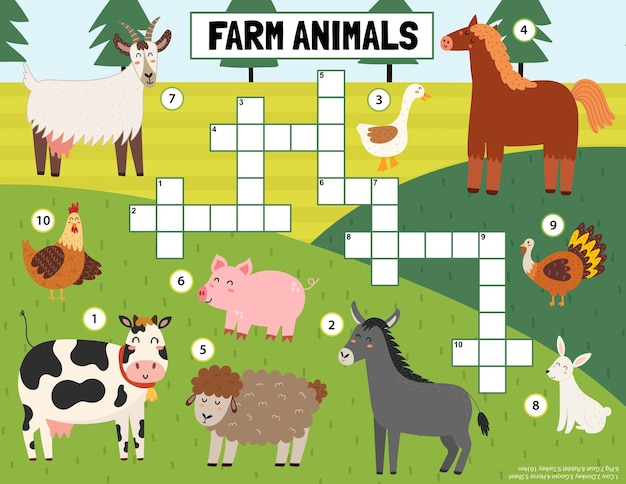 farm animals crossword for kids on the farm puzzle for school and preschool funny activity page