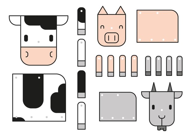 Farm animals doll diy vector illustration